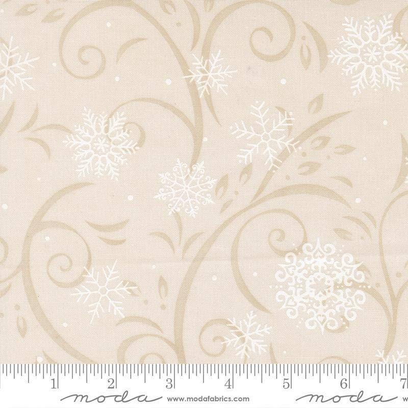 Image of When Snow Falls Swirling Snowflakes Snowy White quilting cotton fabric by Deb Strain for Moda Fabrics. Features snowflakes and swirls on a cream background. Cute Little Fabric Shop.