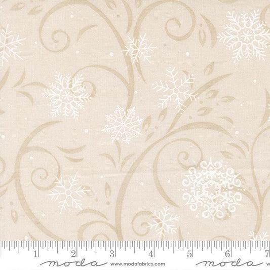 Image of When Snow Falls Swirling Snowflakes Snowy White quilting cotton fabric by Deb Strain for Moda Fabrics. Features snowflakes and swirls on a cream background. Cute Little Fabric Shop.
