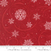 Image of When Snow Falls Swirling Snowflakes Berry Red quilting cotton fabric by Deb Strain for Moda Fabrics. Features snowflakes and swirls on a red background. Cute Little Fabric Shop.