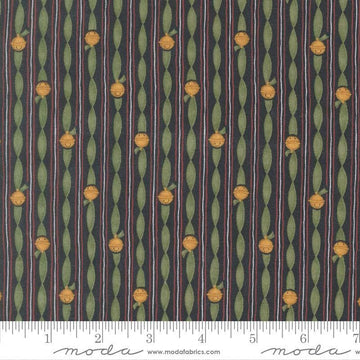 Image of When Snow Falls Jingle Bell Stripe Night Sky quilting cotton fabric by Deb Strain for Moda Fabrics. Features stripes on a blue and green background. Cute Little Fabric Shop.