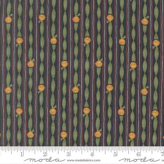 Image of When Snow Falls Jingle Bell Stripe Night Sky quilting cotton fabric by Deb Strain for Moda Fabrics. Features stripes on a blue and green background. Cute Little Fabric Shop.