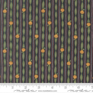 Image of When Snow Falls Jingle Bell Stripe Night Sky quilting cotton fabric by Deb Strain for Moda Fabrics. Features stripes on a blue and green background. Cute Little Fabric Shop.