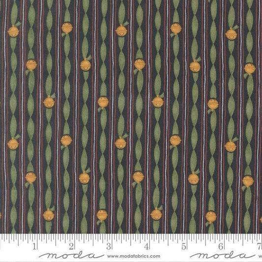 Image of When Snow Falls Jingle Bell Stripe Night Sky quilting cotton fabric by Deb Strain for Moda Fabrics. Features stripes on a blue and green background. Cute Little Fabric Shop.