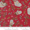 Image of When Snow Falls Winter Wear Berry Red quilting cotton fabric by Deb Strain for Moda Fabrics. Features stockings, mittens, and leaves on a red background. Cute Little Fabric Shop.