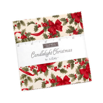 Candlelight Christmas Charm Pack Leaves Fabric - 44420PP - 42-Piece Precut - Moda Fabrics Quilting Cotton Fabric