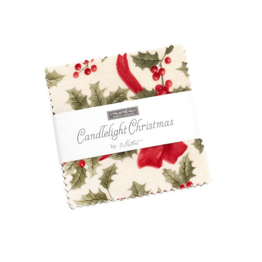 Candlelight Christmas Mini Charm Pack Leaves Fabric - 44420MC - 42-Piece Precut - Moda Fabrics Quilting Cotton Fabric