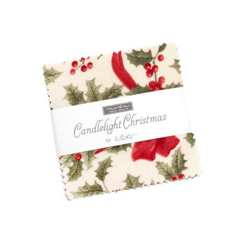 Candlelight Christmas Mini Charm Pack Leaves Fabric - 44420MC - 42-Piece Precut - Moda Fabrics Quilting Cotton Fabric