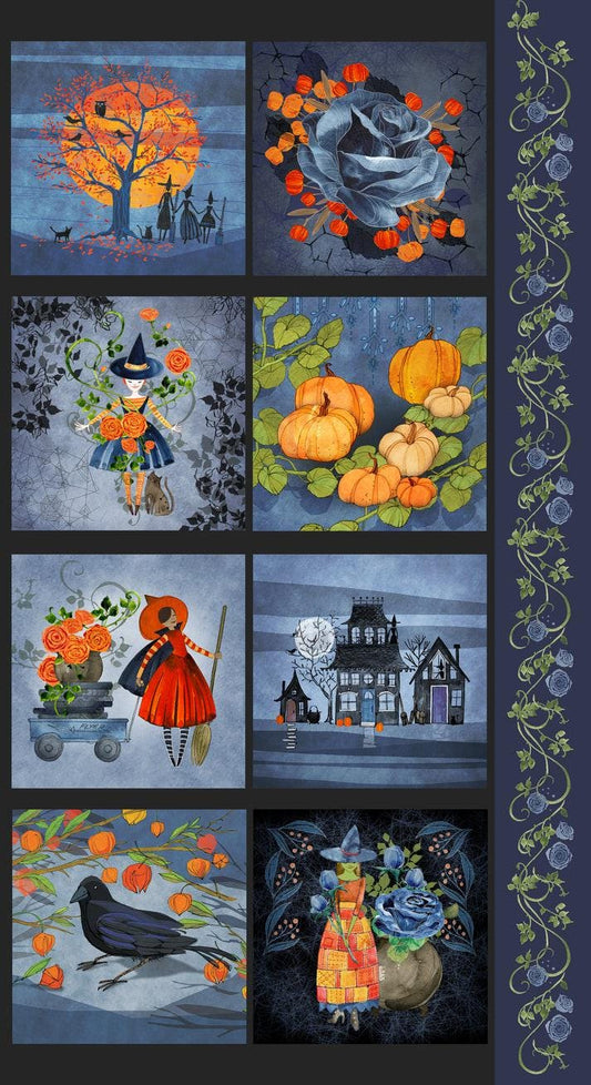 Coven Vine Panel Multi Black Halloween Fabric - 48807 - Moda Fabrics Quilting Cotton Fabric