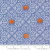 Image of Coven Medallion Tiles Dusk quilting cotton fabric by Robin Pickens for Moda Fabrics. Features pumpkins and swirls on a blue background. Cute Little Fabric Shop.