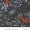 Image of Coven Rose Midnight quilting cotton fabric by Robin Pickens for Moda Fabrics. Features flowers on a blue background. Cute Little Fabric Shop.