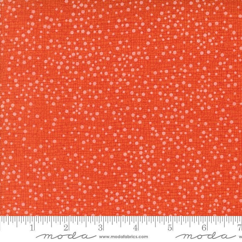 Image of Coven Dotty Thatched Tangerine quilting cotton fabric by Robin Pickens for Moda Fabrics. Features dots on an orange background. Cute Little Fabric Shop.