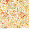 Image of Cotton Nook Flowerbed Yellow quilting cotton fabric by Minki Kim for Riley Blake Designs. Features flowers on a yellow background. Cute Little Fabric Shop.