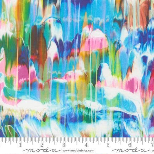 Image of Gradients Gallery Vibrant Emulsion Rainbow quilting cotton fabric by Moda for Moda Fabrics. Features an abstract design on a rainbow background. Cute Little Fabric Shop.