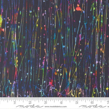 Image of Gradients Gallery Dripping Paint Midnight Rain quilting cotton fabric by Moda for Moda Fabrics. Features an abstract design on a black background. Cute Little Fabric Shop.