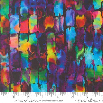 Image of Gradients Gallery Candy Palette Midnight Rain quilting cotton fabric by Moda for Moda Fabrics. Features an abstract design on a black background. Cute Little Fabric Shop.