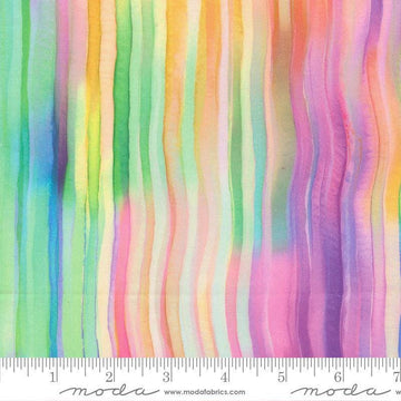 Image of Gradients Gallery Brushstroke Rainbow quilting cotton fabric by Moda for Moda Fabrics. Features an abstract design on a rainbow background. Cute Little Fabric Shop.