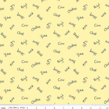 29" End of Bolt - Coloring on the Farm Words C12232 Yellow - Riley Blake - Crayola Text Animals - Quilting Cotton Fabric - Licensed Product
