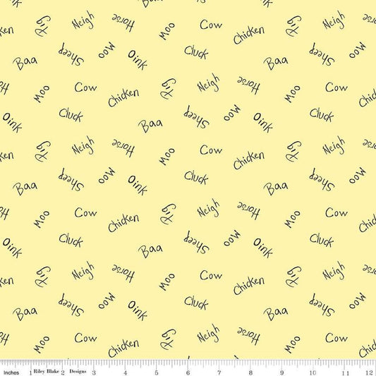 29" End of Bolt - Coloring on the Farm Words C12232 Yellow - Riley Blake - Crayola Text Animals - Quilting Cotton Fabric - Licensed Product