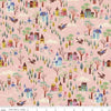 13" End of Bolt - Beauty & the Beast Countryside C9533 Pink - Riley Blake Designs - Fairy Tale Town Village Trees - Quilting Cotton Fabric