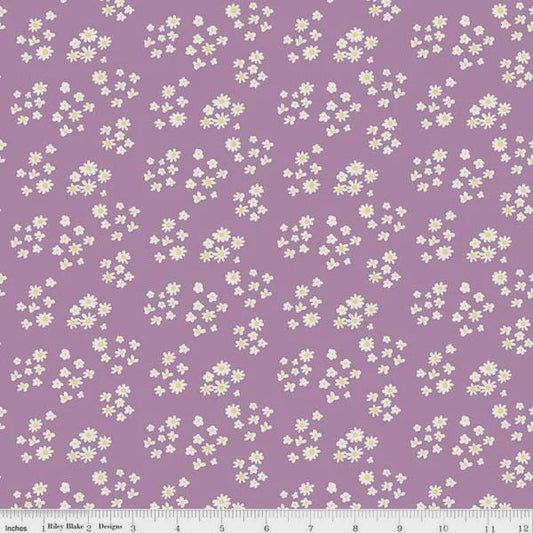 Fat Quarter End of Bolt - Hello Spring Daisies C12962 Lavender - Riley Blake Designs - Floral Flowers Cream Daisy - Quilting Cotton Fabric