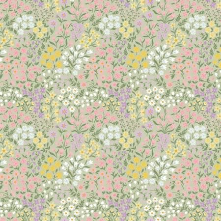 Fat Quarter End of Bolt - Bunny Trail Tulip Floral C14254 Green - Riley Blake Designs - Easter Flowers - Quilting Cotton Fabric
