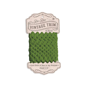 SALE Lori Holt Vintage Trim Small on a Cardboard Spool Olive Green 1/4" Trim - Riley Blake 12 Yards of Polyester Trim