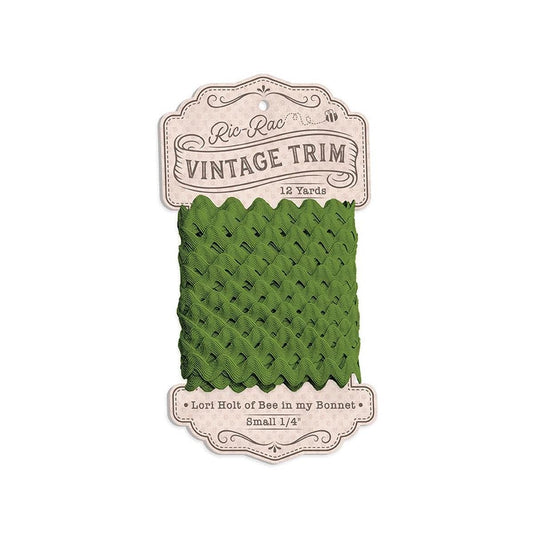 SALE Lori Holt Vintage Trim Small on a Cardboard Spool Olive Green 1/4" Trim - Riley Blake 12 Yards of Polyester Trim