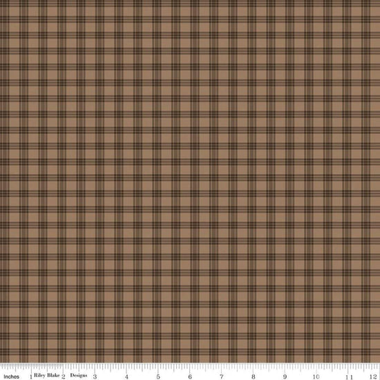 Image of Whispering Pines Plaid Brown quilting cotton fabric by The RBD Designers for Riley Blake Designs. Features plaid on a brown background. Cute Little Fabric Shop.
