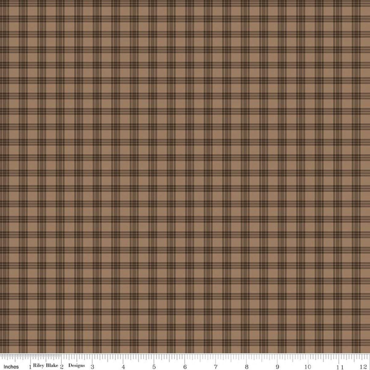 Image of Whispering Pines Plaid Brown quilting cotton fabric by The RBD Designers for Riley Blake Designs. Features plaid on a brown background. Cute Little Fabric Shop.