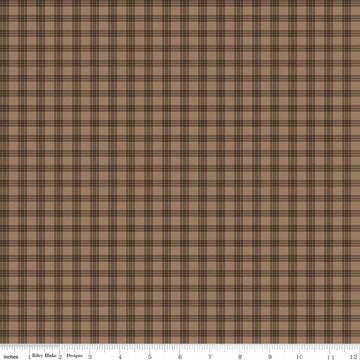 Image of Whispering Pines Plaid Brown quilting cotton fabric by The RBD Designers for Riley Blake Designs. Features plaid on a brown background. Cute Little Fabric Shop.