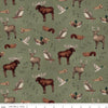 Image of Whispering Pines Animal Toss Green quilting cotton fabric by The RBD Designers for Riley Blake Designs. Features animals on a green background. Cute Little Fabric Shop.