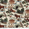 Image of Whispering Pines Main Cream quilting cotton fabric by The RBD Designers for Riley Blake Designs. Features animals on a cream background. Cute Little Fabric Shop.