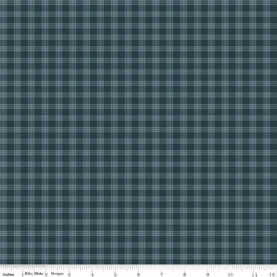 Image of Whispering Pines Plaid Blue quilting cotton fabric by The RBD Designers for Riley Blake Designs. Features plaid on a blue background. Cute Little Fabric Shop.