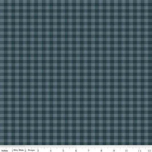 Image of Whispering Pines Plaid Blue quilting cotton fabric by The RBD Designers for Riley Blake Designs. Features plaid on a blue background. Cute Little Fabric Shop.