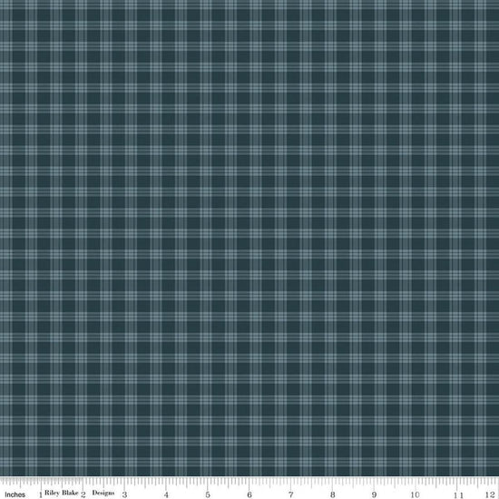 Image of Whispering Pines Plaid Blue quilting cotton fabric by The RBD Designers for Riley Blake Designs. Features plaid on a blue background. Cute Little Fabric Shop.