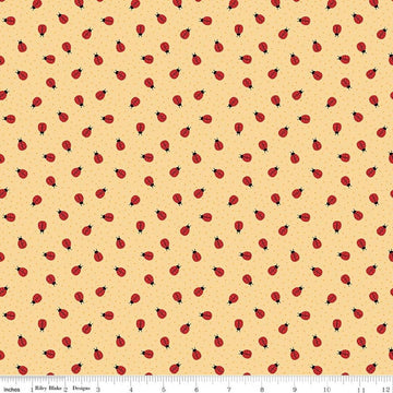 Image of Little Ladybug Ladybugs Yellow quilting cotton fabric by Lori Whitlock for Riley Black Designs. Features ladybugs on a yellow background. Cute Little Fabric Shop.