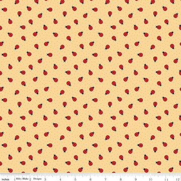 Image of Little Ladybug Ladybugs Yellow quilting cotton fabric by Lori Whitlock for Riley Black Designs. Features ladybugs on a yellow background. Cute Little Fabric Shop.