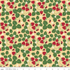 Image of Little Ladybug Strawberries Yellow quilting cotton fabric by Lori Whitlock for Riley Black Designs. Features strawberries and leaves on a yellow background. Cute Little Fabric Shop.