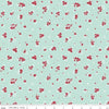 Image of Little Ladybug Mini Flowers Blue quilting cotton fabric by Lori Whitlock for Riley Black Designs. Features flowers on a blue background. Cute Little Fabric Shop.
