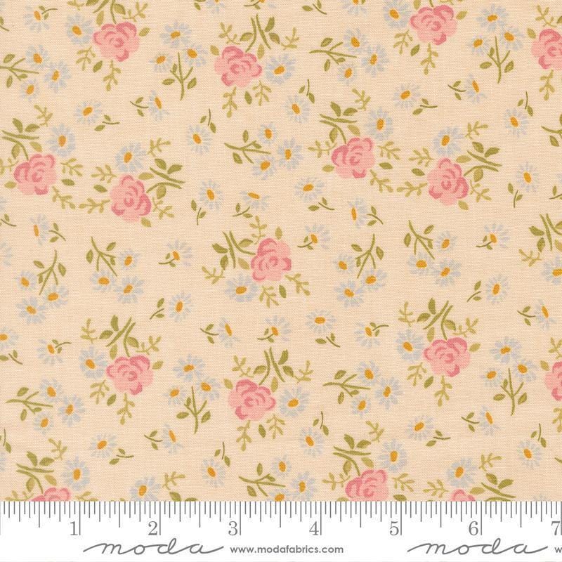Image of My Secret Garden Rose Garden Cloud quilting cotton fabric by Stacy Iest Hsu for Moda Fabrics. Features flowers on a beige background. Cute Little Fabric Shop.