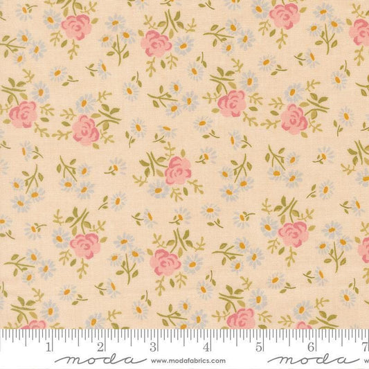 Image of My Secret Garden Rose Garden Cloud quilting cotton fabric by Stacy Iest Hsu for Moda Fabrics. Features flowers on a beige background. Cute Little Fabric Shop.