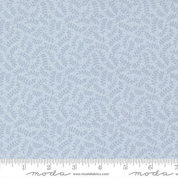 Image of My Secret Garden Crawling Vines Sky quilting cotton fabric by Stacy Iest Hsu for Moda Fabrics. Features leaves on a blue background. Cute Little Fabric Shop.