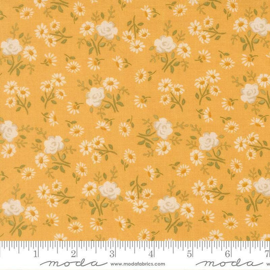 Image of My Secret Garden Rose Garden Sunflower quilting cotton fabric by Stacy Iest Hsu for Moda Fabrics. Features flowers on a yellow background. Cute Little Fabric Shop.