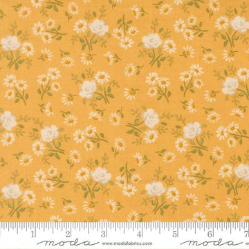 Image of My Secret Garden Rose Garden Sunflower quilting cotton fabric by Stacy Iest Hsu for Moda Fabrics. Features flowers on a yellow background. Cute Little Fabric Shop.