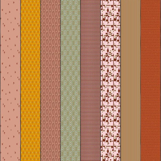Image of Gathered Lollies Three Trentham quilting cotton fabric by Jen Kingwell for Moda Fabrics. Features stripes on a purple background. Cute Little Fabric Shop.