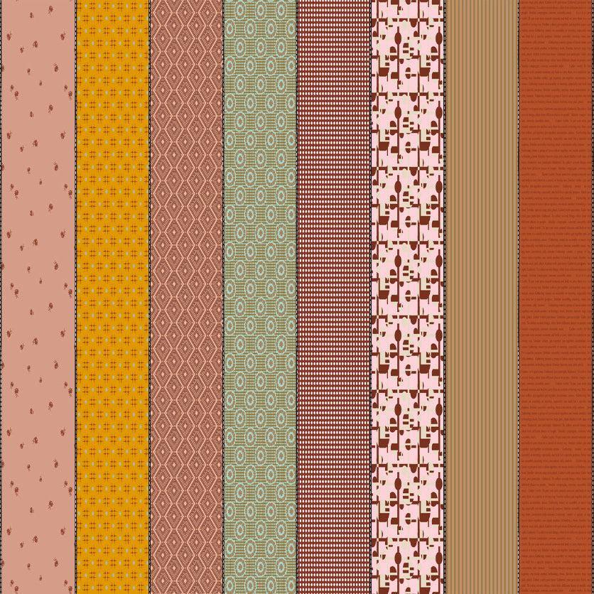 Image of Gathered Lollies Three Trentham quilting cotton fabric by Jen Kingwell for Moda Fabrics. Features stripes on a purple background. Cute Little Fabric Shop.