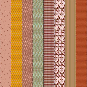 Image of Gathered Lollies Three Trentham quilting cotton fabric by Jen Kingwell for Moda Fabrics. Features stripes on a purple background. Cute Little Fabric Shop.