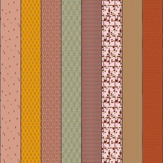 Image of Gathered Lollies Three Trentham quilting cotton fabric by Jen Kingwell for Moda Fabrics. Features stripes on a purple background. Cute Little Fabric Shop.