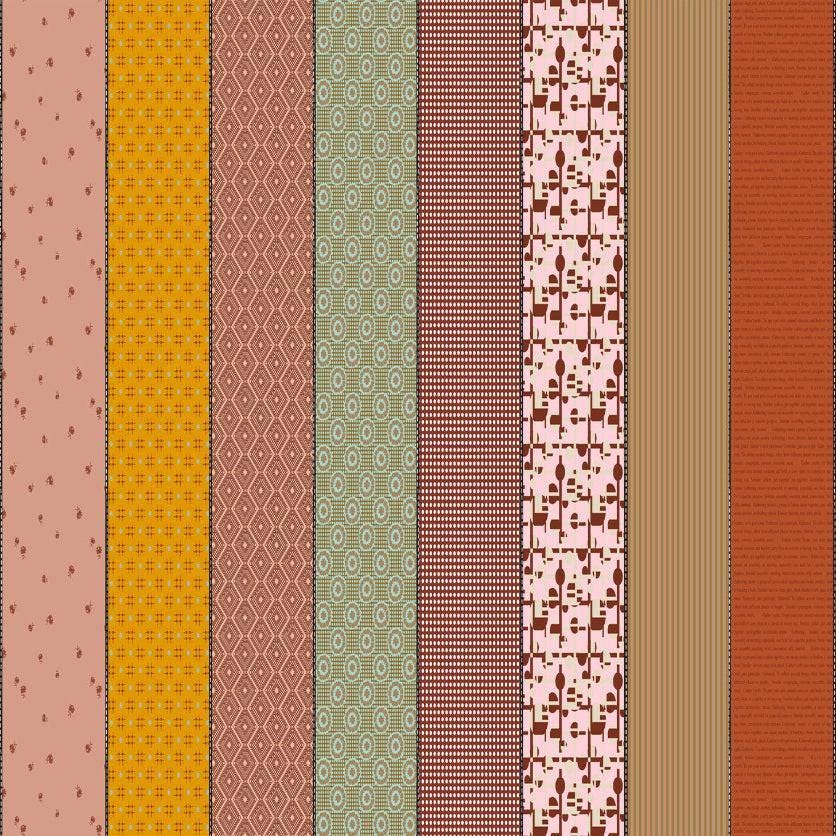 Image of Gathered Lollies Three Trentham quilting cotton fabric by Jen Kingwell for Moda Fabrics. Features stripes on a purple background. Cute Little Fabric Shop.