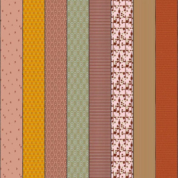 Image of Gathered Lollies Three Trentham quilting cotton fabric by Jen Kingwell for Moda Fabrics. Features stripes on a purple background. Cute Little Fabric Shop.